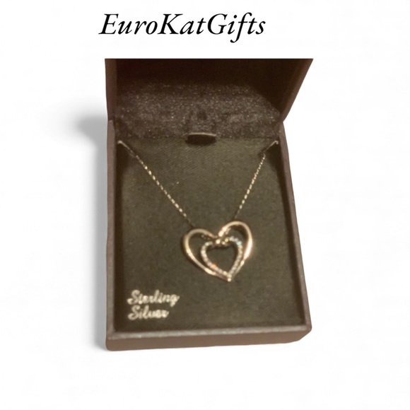 NEW Diamond Sterling Silver Diamond Heart Necklace 16"-18" Chain NWT style 2 - Picture 8 of 8